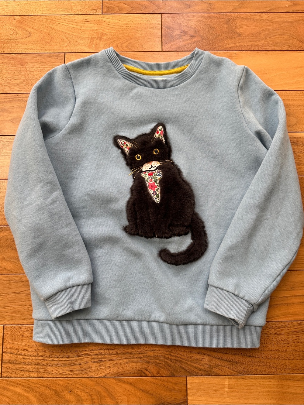 Mini Boden Light Blue Sweatshirt with Plush Black Cat